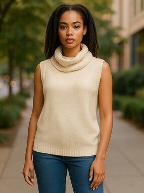 OUTFIT JPR White Sleeveless Cable Knit Sleeveless Turtleneck Ladies XLarge